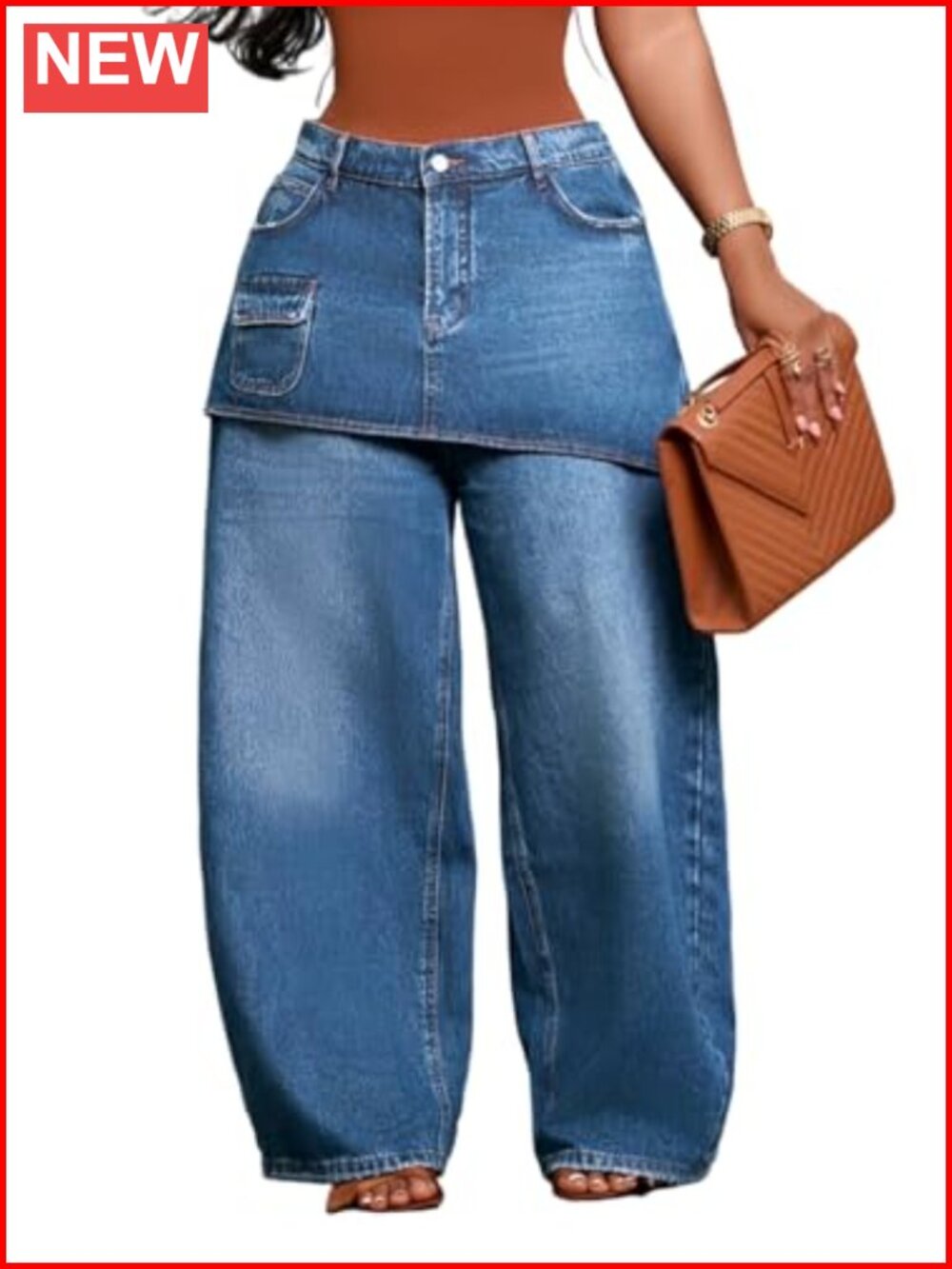 Baggy Cargo Jeans High Waisted Wide Leg Patchwork Stretchy Denim Pants Double